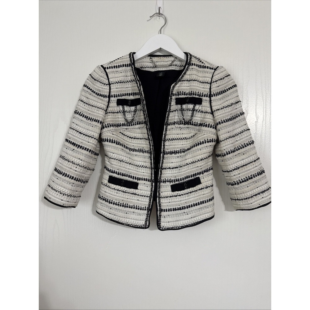 White House Black Market Women's Size 00 Tweed Short White And Black Blazer - Picture 6 of 6